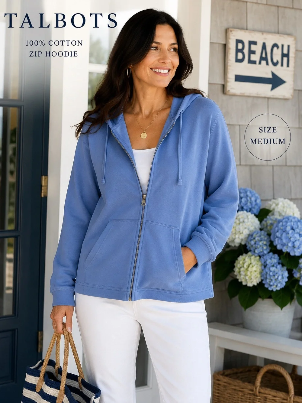Talbots Periwinkle Blue Cotton Zip Hoodie with Hood